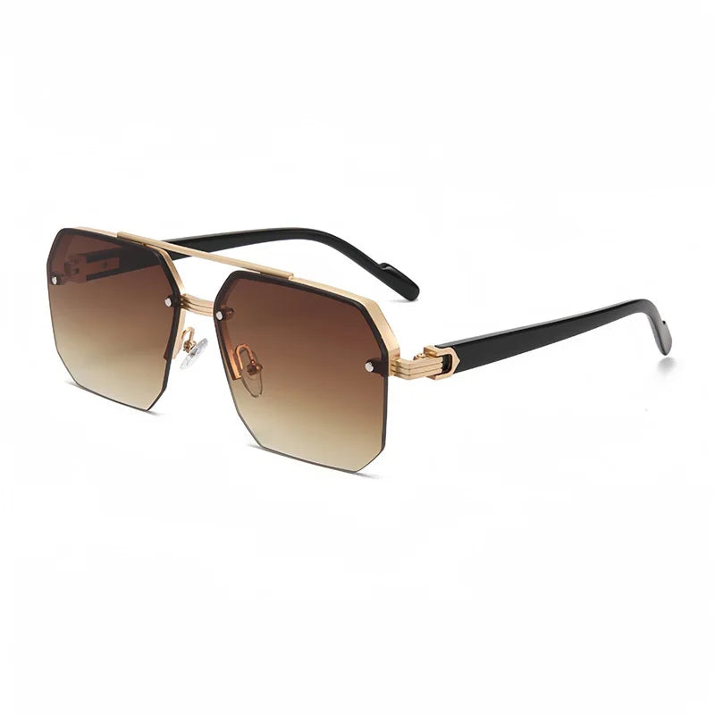 Double Bridge Square Frame Polygon Wome Sunglasses Fashion Metal Glasses Street Shot High grade Sunglasses