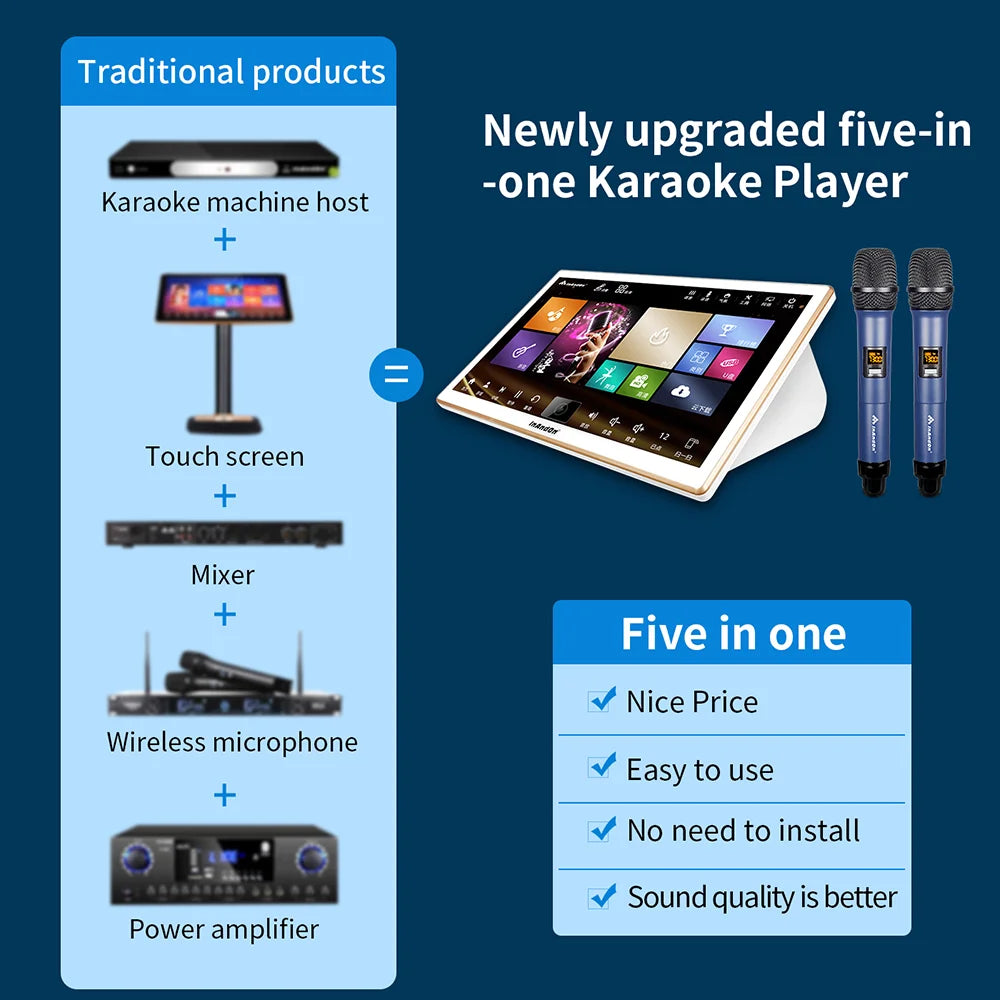 18.5" Touch Screen 5 in 1 KTV InAndOn Karaoke System 6TB Wireless Microphone Karaoke Set Chinese and English Karaoke Machine