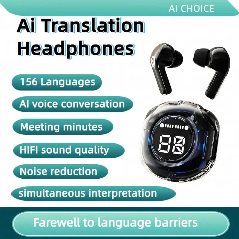 1pc 156Language Translation Wireless Headphones Smart Waterproof Ai Real-time Translator Bluetooth 5.4 Earbuds Business Earphone