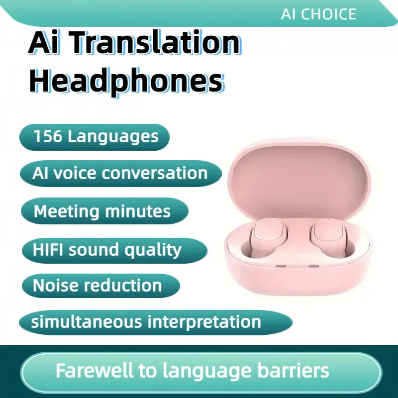 1pc 156Language Translation Wireless Headphones Smart Waterproof Ai Real-time Translator Bluetooth 5.4 Earbuds Business Earphone