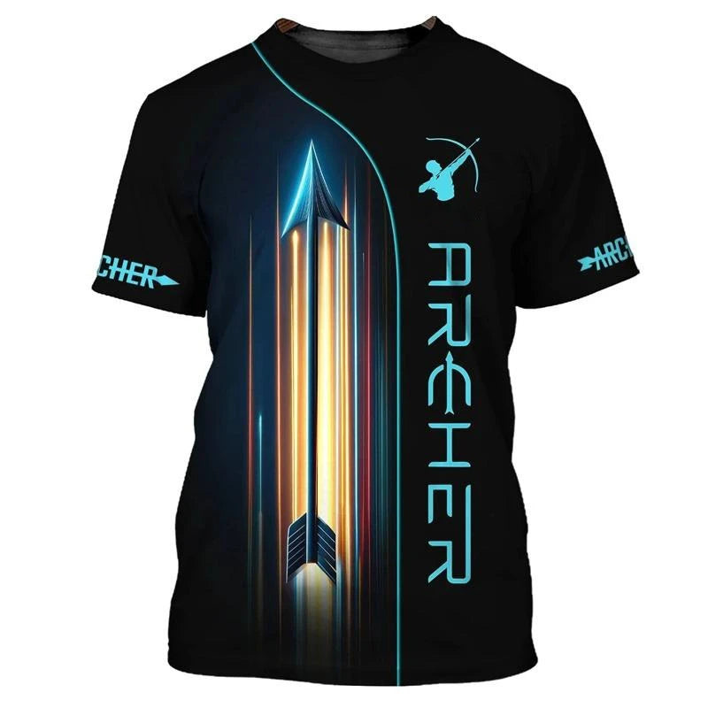 Archery Themed Sport T-shirt Men Cool Print Short Sleeve T Shirts Competition Clothing Fashion Trend Daily Train Breathable Tee