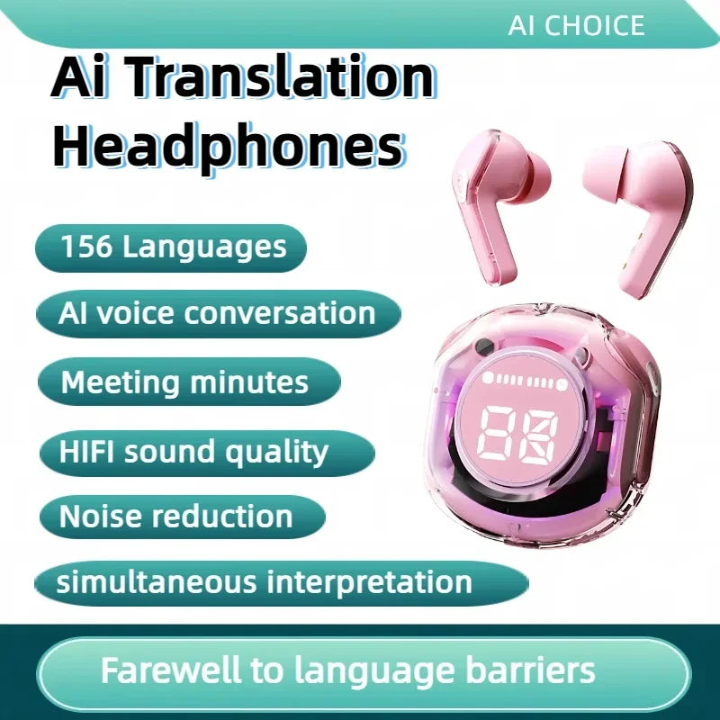 1pc 156Language Translation Wireless Headphones Smart Waterproof Ai Real-time Translator Bluetooth 5.4 Earbuds Business Earphone