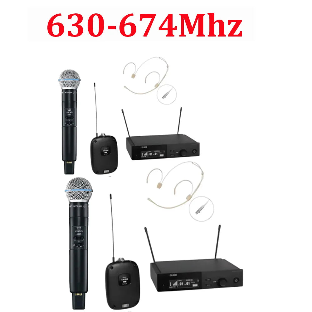 SLXD Microfone 500/600/800MHZ Wireless Microphone System 4pin Headset KSM8/Beta58 Professional Audio Equipment For Stage Karaoke