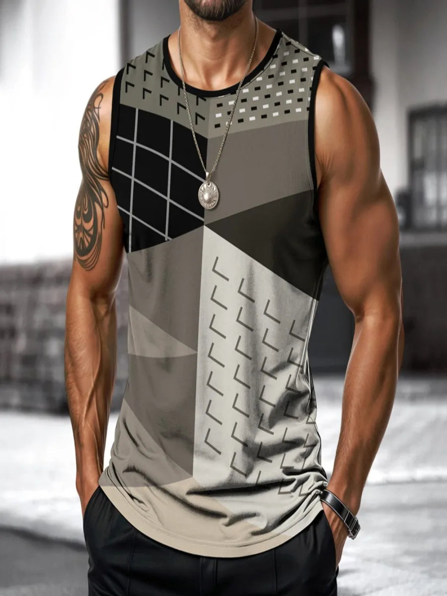 Mens Retro Vest Street Fashion Round Neck Sleeveless T Shirt Printed Daily Outdoor Sports Fitness Running Top Animal Plaid Comfo