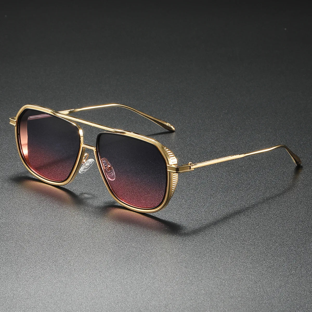 Double Bridge Square Frame Polygon Wome Sunglasses Fashion Metal Glasses Street Shot High grade Sunglasses