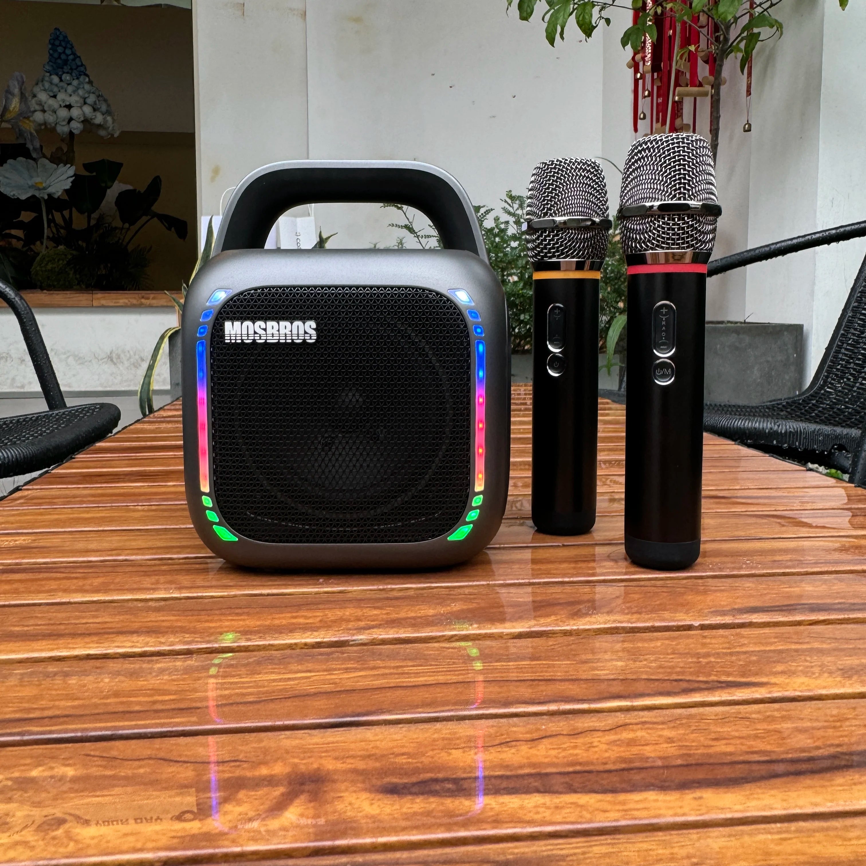Karabox Portable Karaoke Blue Tooth Speaker Outdoor Wireless Wireless Speaker for Home Use Two Wireless Microphones BT 5.3