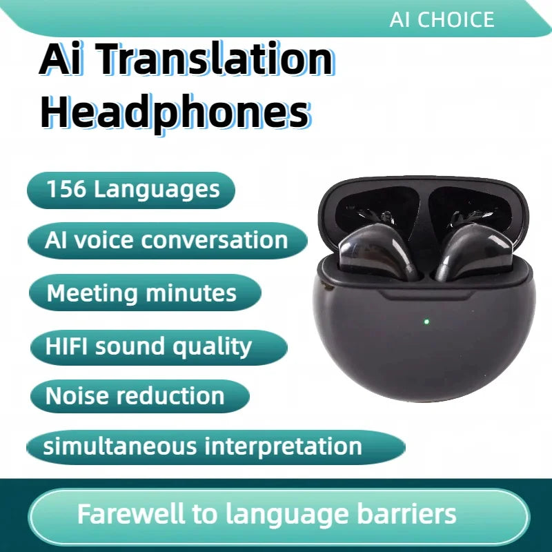 1pc 156Language Translation Wireless Headphones Smart Waterproof Ai Real-time Translator Bluetooth 5.4 Earbuds Business Earphone