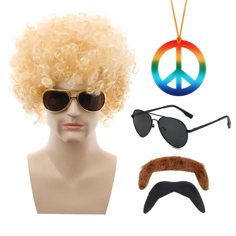 Hot Hippie Wig Halloween Cos Punk Wig Fans Afro Rock Sunglasses Set