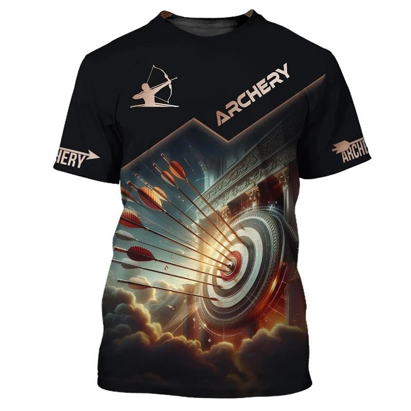 Archery Themed Sport T-shirt Men Cool Print Short Sleeve T Shirts Competition Clothing Fashion Trend Daily Train Breathable Tee