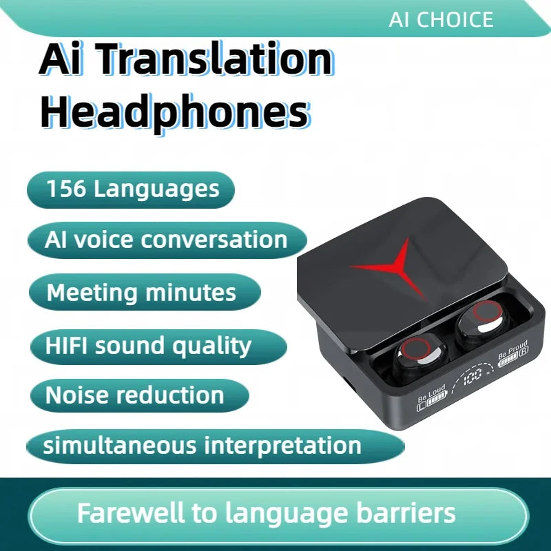 1pc 156Language Translation Wireless Headphones Smart Waterproof Ai Real-time Translator Bluetooth 5.4 Earbuds Business Earphone