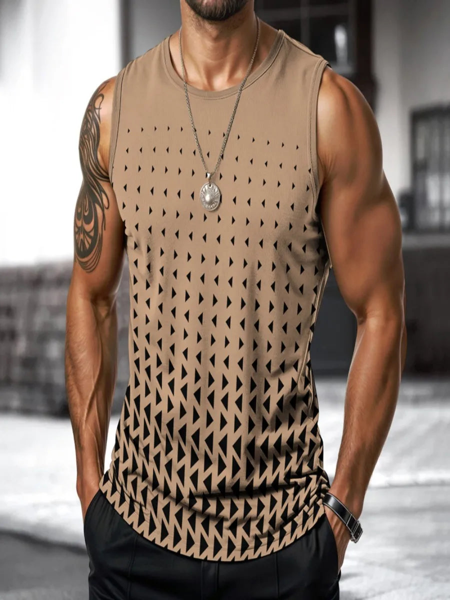 Mens Retro Vest Street Fashion Round Neck Sleeveless T Shirt Printed Daily Outdoor Sports Fitness Running Top Animal Plaid Comfo