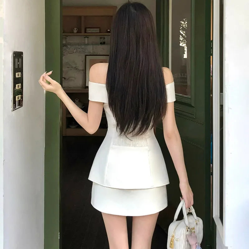 High Street French Small Fragrant Two Piece Set For Women Elegant Fashion OL Shirt Top + Skirt Suit Korean Sweet 2 Piece Sets