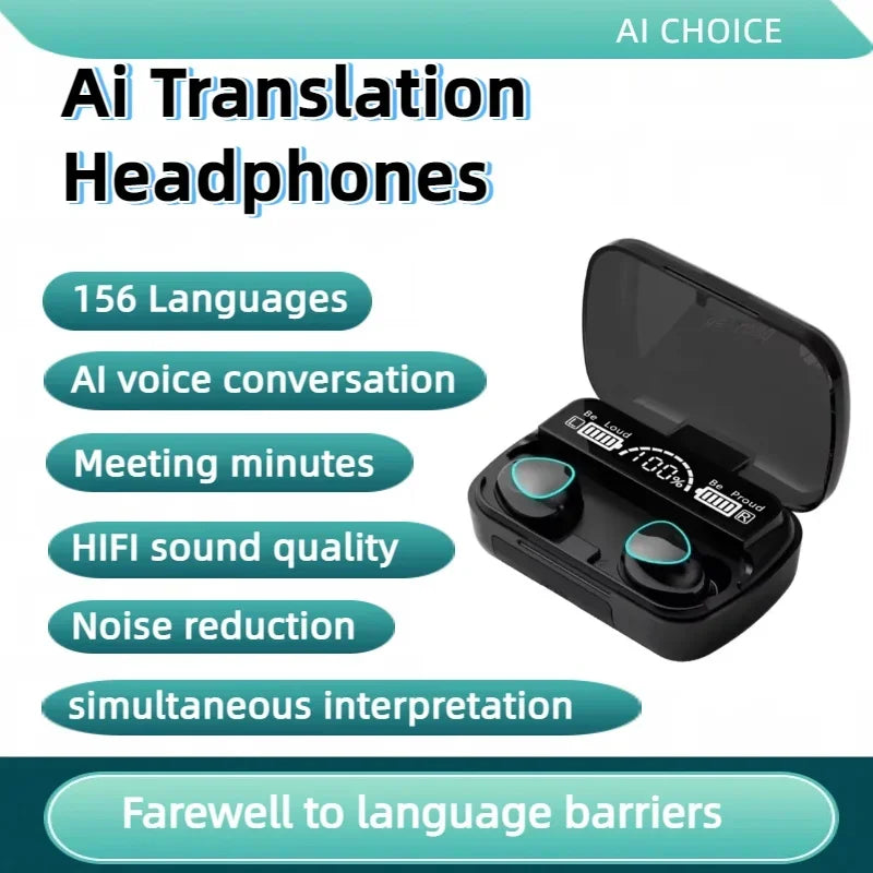 1pc 156Language Translation Wireless Headphones Smart Waterproof Ai Real-time Translator Bluetooth 5.4 Earbuds Business Earphone