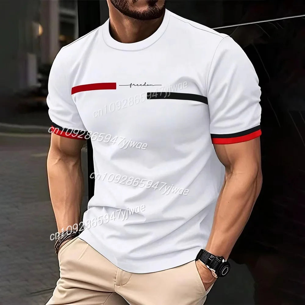 Men's 3D Striped Printed T-Shirt Hip-Hop Trend Harajuku Streetwear round Neck Comfortable Breathable Casual Top for Men
