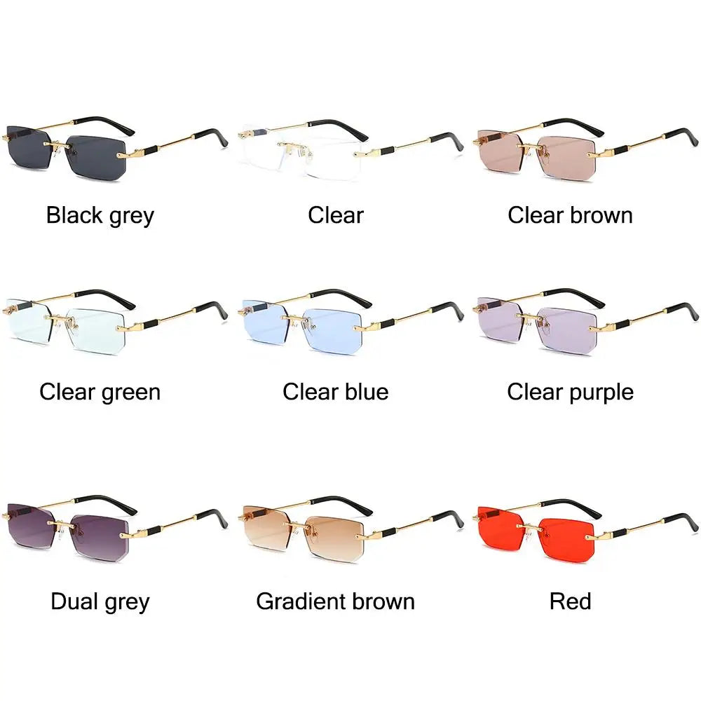 Rimless Sunglasses for Women & Men, Trendy Frameless Rectangle Sun Glasses Retro Shades Fashion Summer Travel UV400 Eyewear
