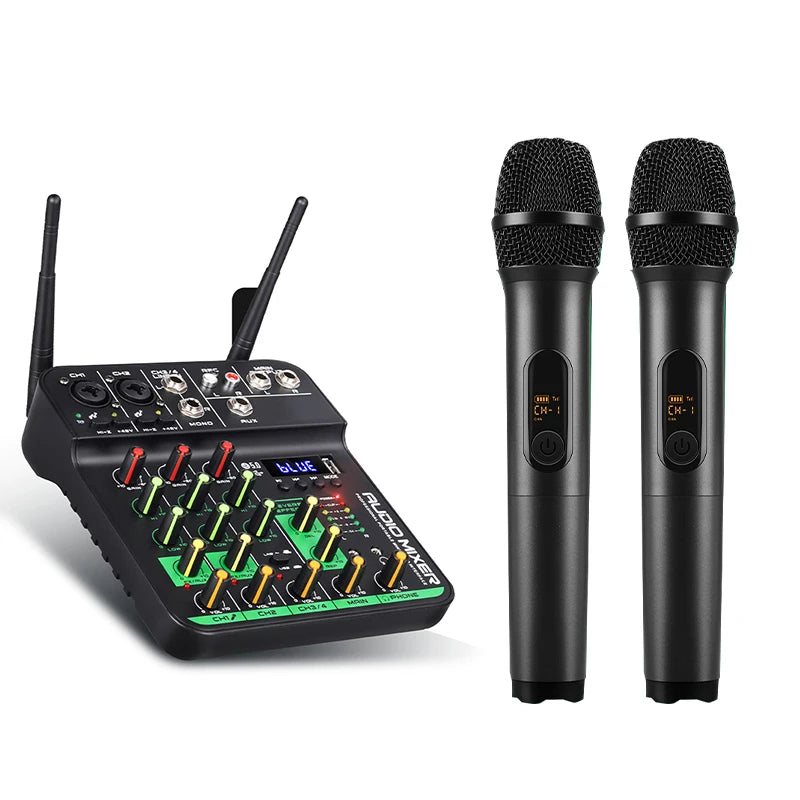 New Product Professional Portable Mini 4 Channel Karaoke Audio Mixer MC-20H with 2 UHF Wireless Microphone DJ Audio Console