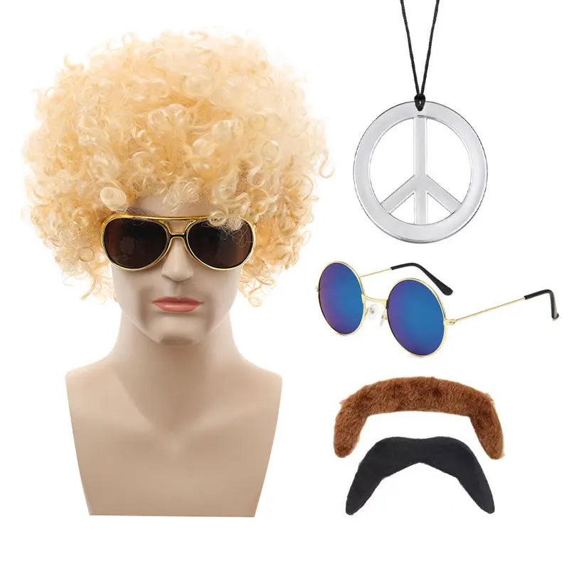 Hot Hippie Wig Halloween Cos Punk Wig Fans Afro Rock Sunglasses Set
