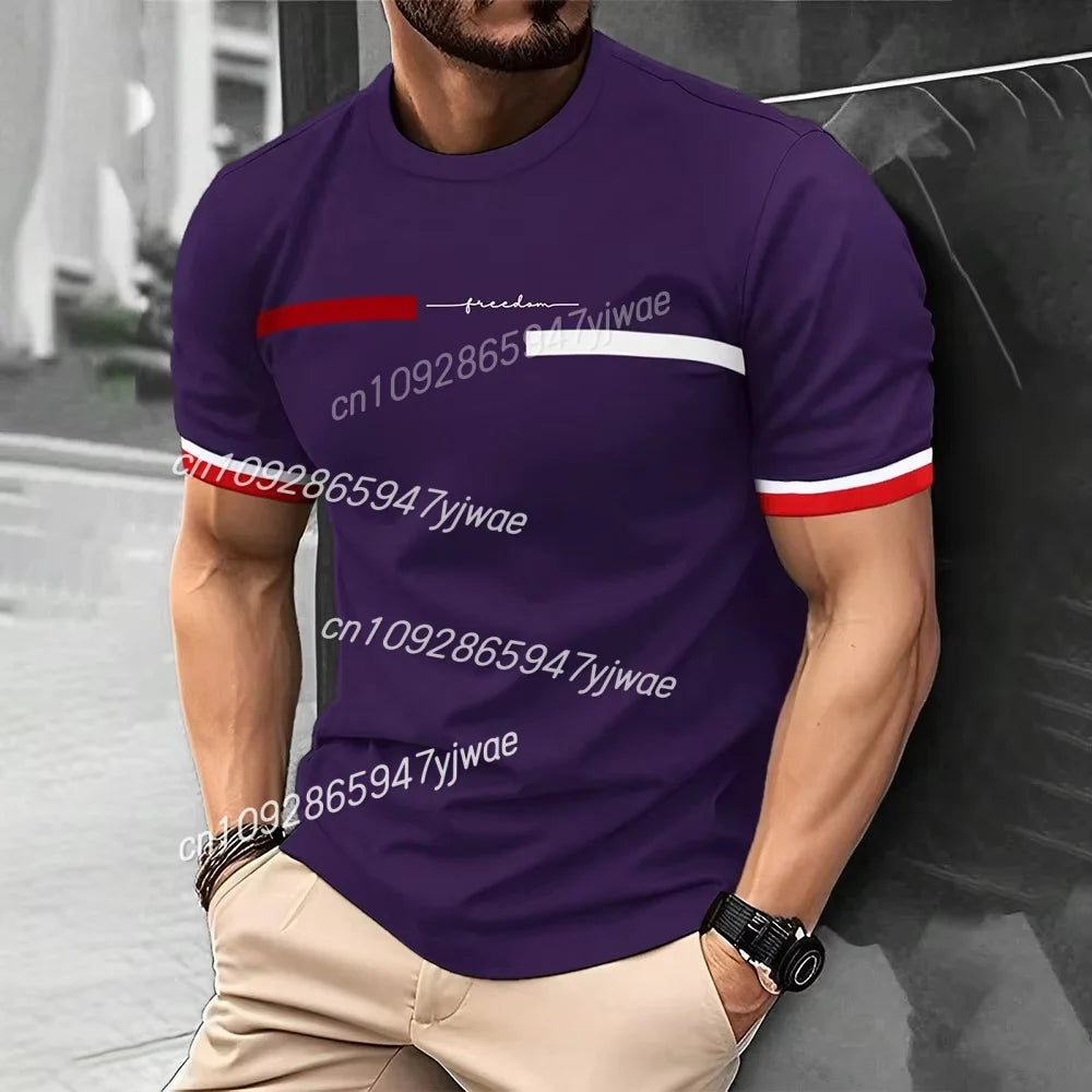 Men's 3D Striped Printed T-Shirt Hip-Hop Trend Harajuku Streetwear round Neck Comfortable Breathable Casual Top for Men