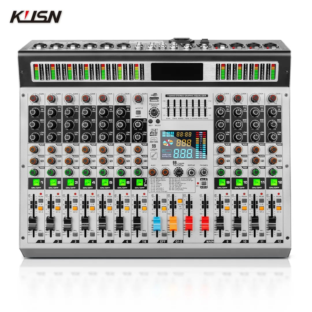 12 Channel 99 DSP Digital Mixer Professional Powered DJ Controller Audio Mixing Console Power Sound Mixer with Bluetooth USB
