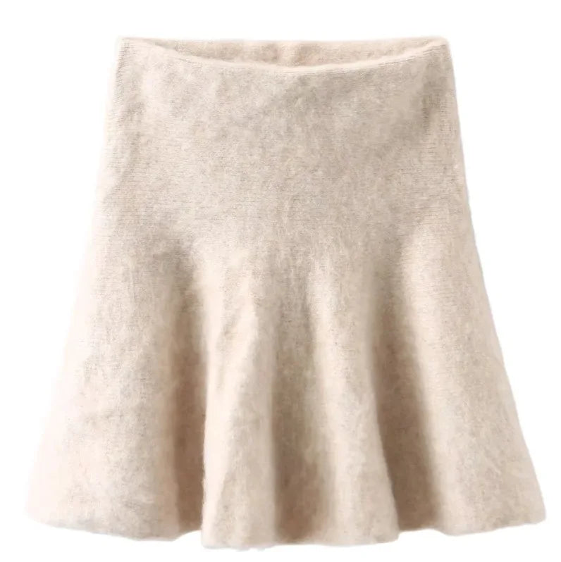 Women Wool Half Sleeve Slim Skirts Suits Fashion Button Knit Top Short Shirt Set Female Commute Casual Lady Knitted Outfits