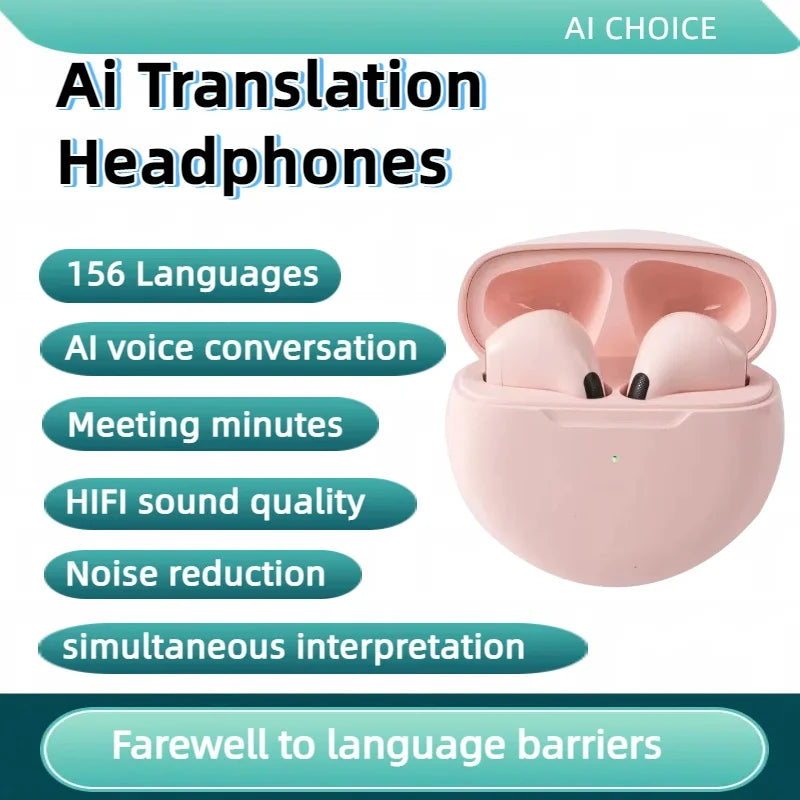 1pc 156Language Translation Wireless Headphones Smart Waterproof Ai Real-time Translator Bluetooth 5.4 Earbuds Business Earphone