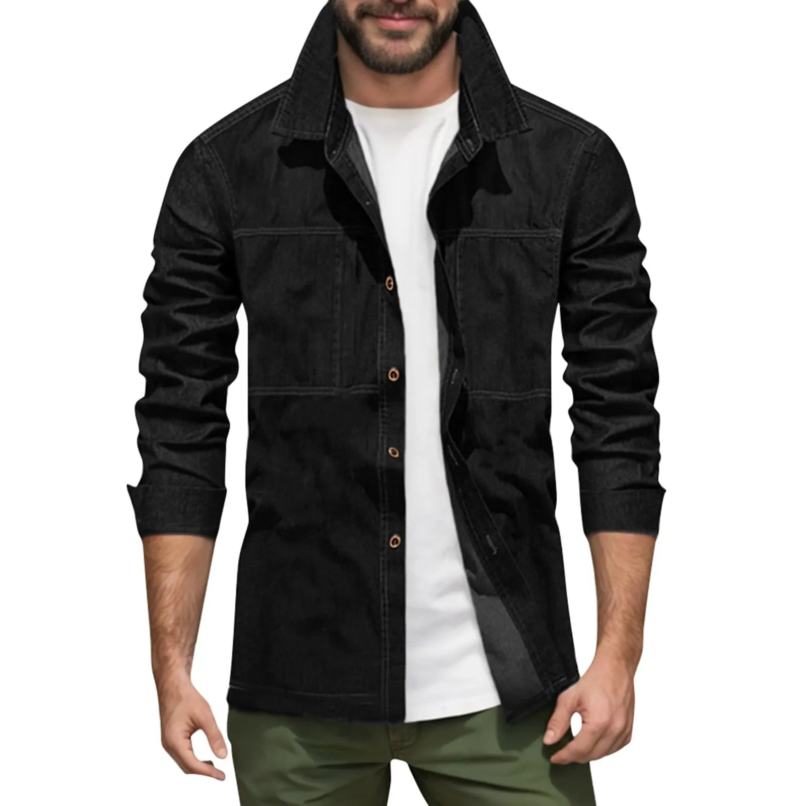 Slim Fit Denim Collared Shirt Casual Long Sleeve Pure Color Outerwear Men's Spring Autumn New Style Trendy Male Fashion Shirt